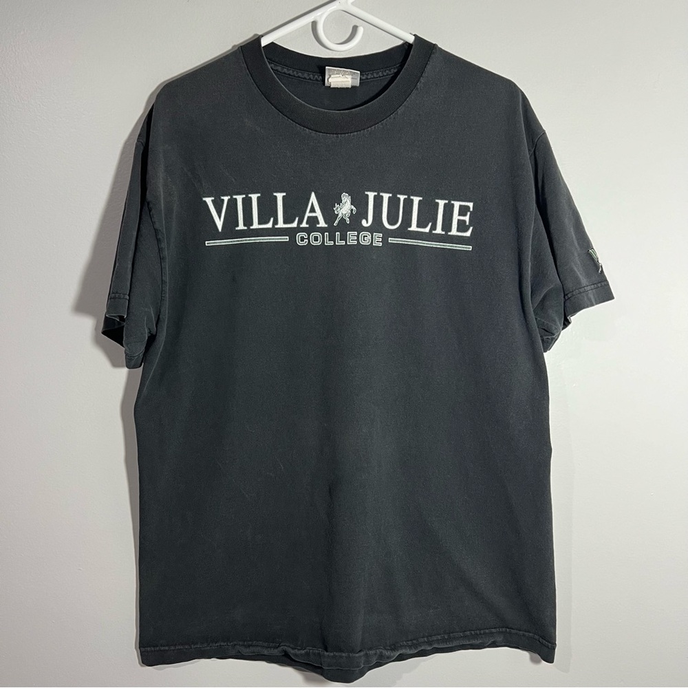 Vintage Villa Julie College Black Green White Short Sleeve T-Shirt Mens Large